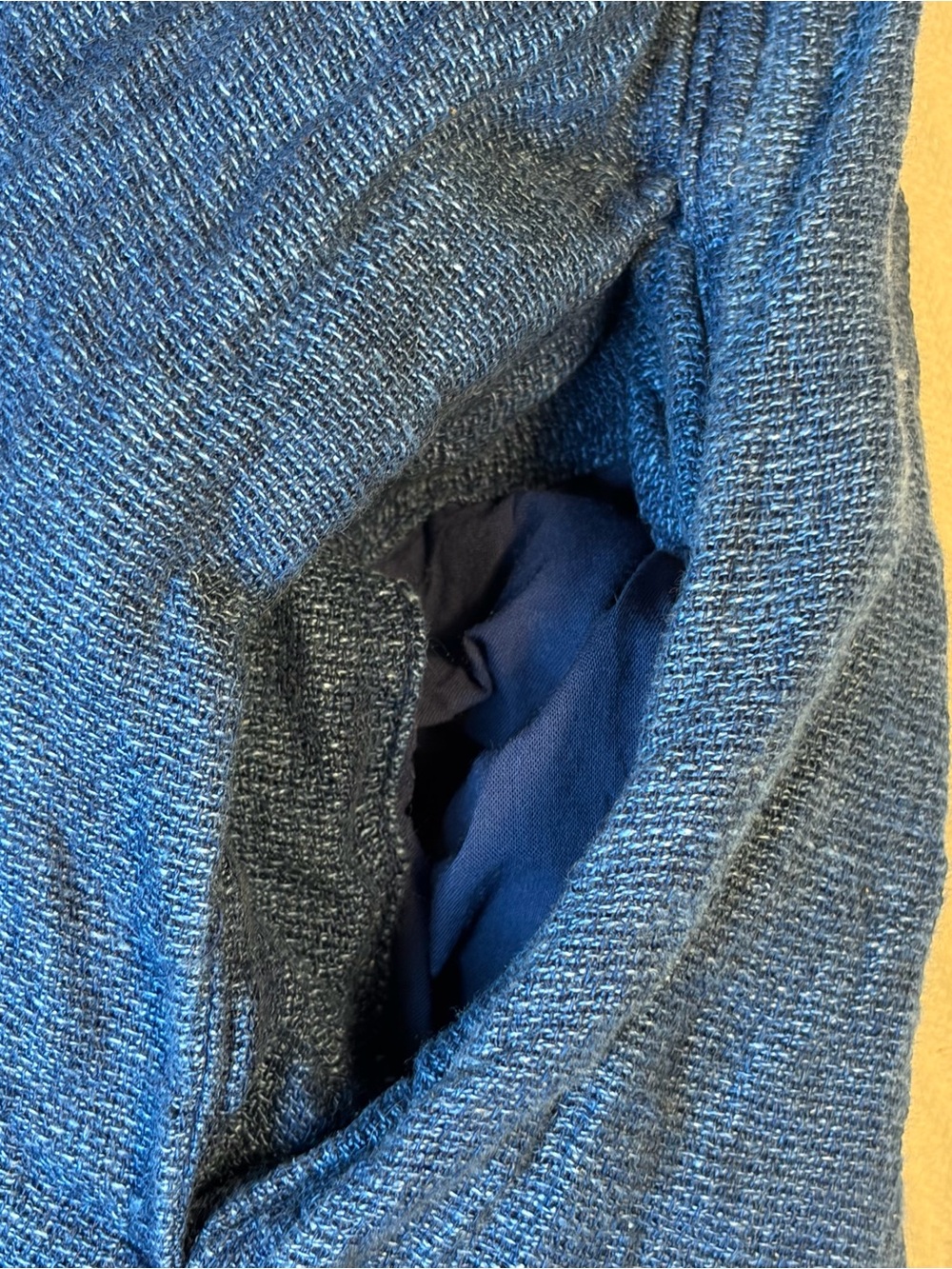 Faherty Dress XXL Isha Basketweave Indigo Blue 100% Linen Knit Pintuck Pockets - Picture 5 of 11